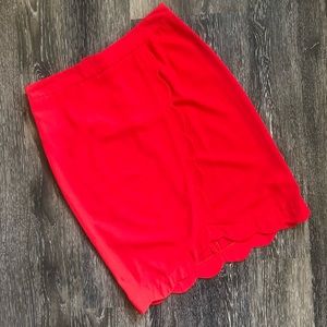 Ezra Red Scalloped Pencil Skirt